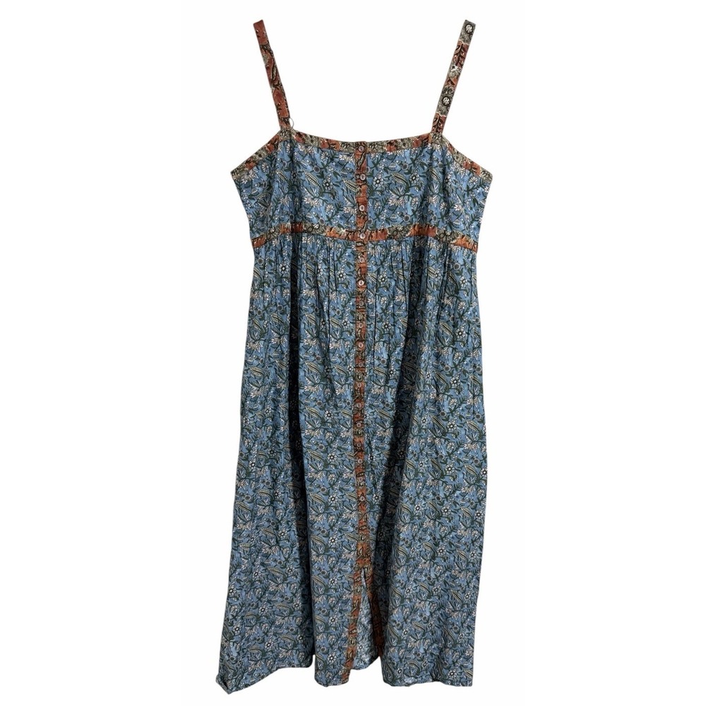 Natural Life Tank Button Floral Midi Dress Boho Classic Blue Women's Size XL